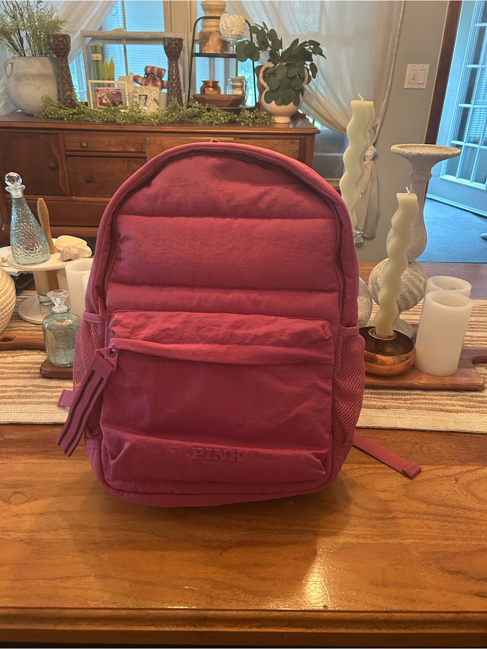 PINK Victoria's Secret Plush Pink Quilted Backpack With Owl CharmBag
